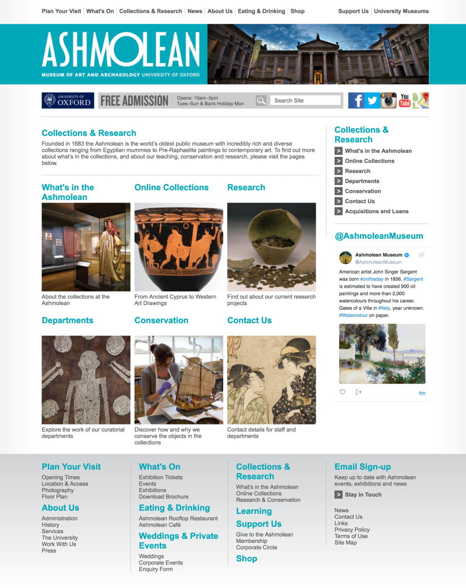 A screenshot of the Ashmolean website before the work
