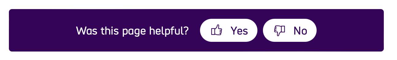 Screenshot of Scope's website - a purple box, with the label 'was this page helpful?' and 2 buttons with a thumbs up and 'yes' and the other with a thumbs down and 'no'.